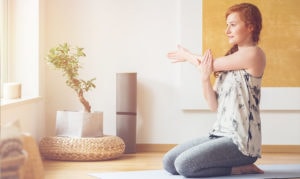 happy woman stretching